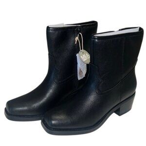 MIA Dagny Black Faux Leather Square Toe Side Zip Booties Size 8 NWOB